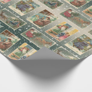 Papier Cadeau Festive Père Noël Vintage avec Silver Highlights