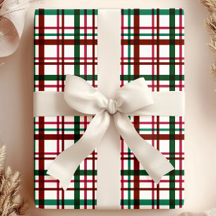 Papier Cadeau Festive Rouge et Vert Noël Plaid Motif