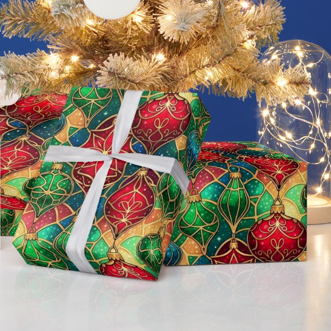 Papier Cadeau Festive Stained Glass Ornament Pattern (Vacances)