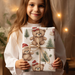 Papier Cadeau Festive Teddy Bear Papier d'enveloppement de Noël