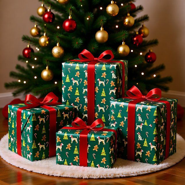 Papier Cadeau Festive Whippet Noël (Festive Whippet Christmas Wrapping Paper)