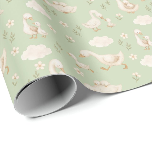 Papier Cadeau Fête bébé Silly Goose verte et mixte (Coin rond)