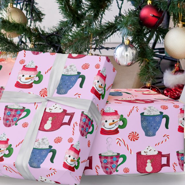 Papier Cadeau Fête Chocolat Chaud Menthe Poivrée (Cozy magic for gift-giving with hot chocolate peppermint wrapping paper!)