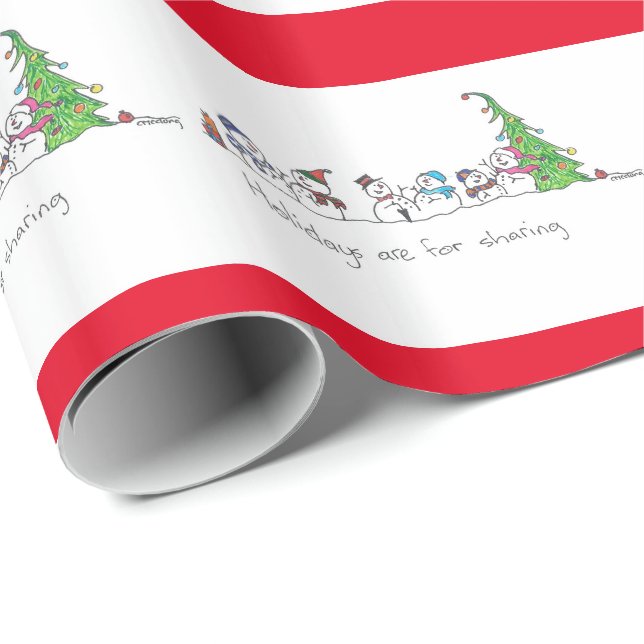 Papier Cadeau Fête Conversation de Snowman (Coin rond)