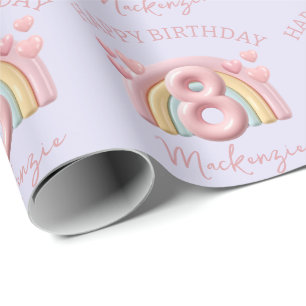 Papier Cadeau Fête d'anniversaire 8 ans fille arc-en-ciel 3D Vio