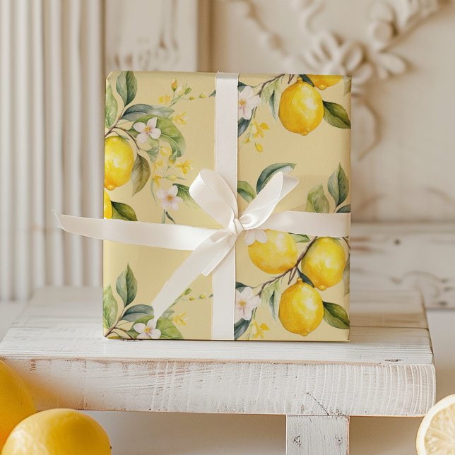 Papier Cadeau Fête d'anniversaire aux citrons d'aquarelle (Créateur téléchargé)