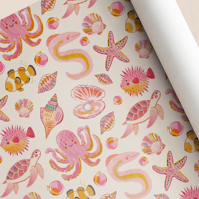 Papier Cadeau Fête d'anniversaire bébé Fille Océan Perle Créatur (Créateur téléchargé)