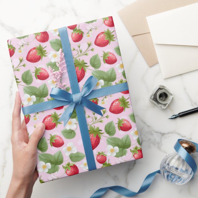 Papier Cadeau Fête d'anniversaire Bébé Rose Rouge Fraise  (Cadeaux)