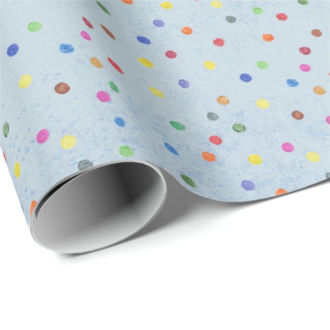 Papier Cadeau Fête d'anniversaire Bleue Confetti à gogo (Coin rond)