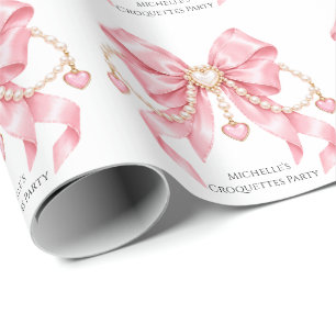 Papier Cadeau Fête d'anniversaire Coquette Fille Rose et Perles