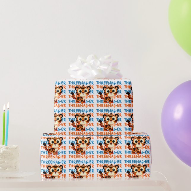 Papier Cadeau Fête d'anniversaire de 3 ans de Tiger Boy Threenag (Cadeaux de fête)