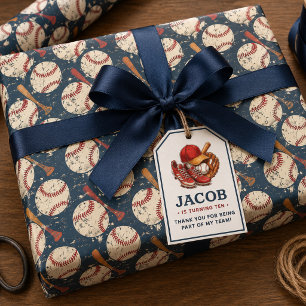 Papier Cadeau Fête d'anniversaire de baseball bleu marine pour e
