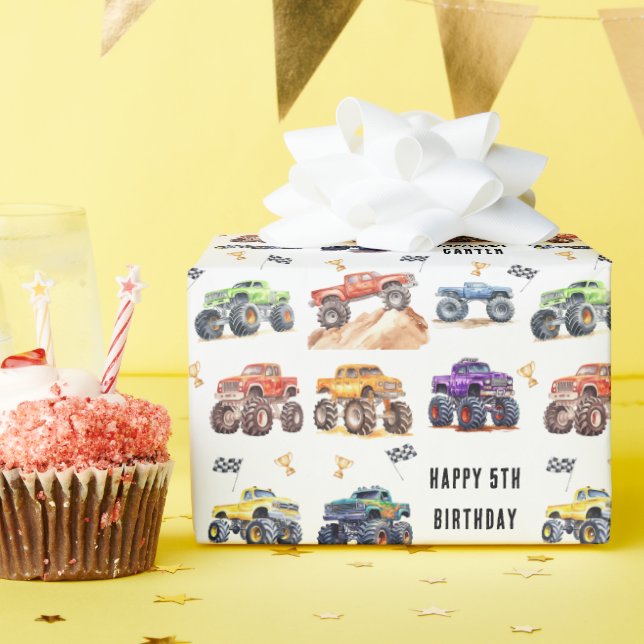 Papier Cadeau Fête d'anniversaire de camion monstre pour enfants (Fête d'anniversaire)