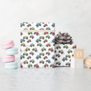 Papier Cadeau Fête d'anniversaire de camions monstres amusants 