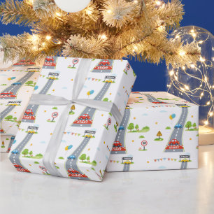 Papier Cadeau Fête d'anniversaire de course de voiture pour enfa