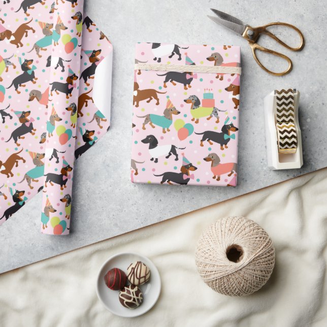 Papier Cadeau Fête d'anniversaire de Dachshund (Artisanat)