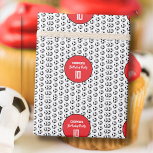 Papier Cadeau Fête d'anniversaire de football Garçon Rouge