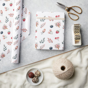 Papier Cadeau Fête d'anniversaire de la crème glacée florale