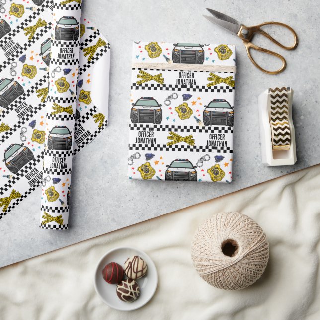 Papier Cadeau Fête d'anniversaire de la voiture de police (Artisanat)