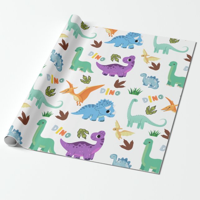 Papier Cadeau Fête d'anniversaire de motif Dinosaur incomparable (Déroulé)