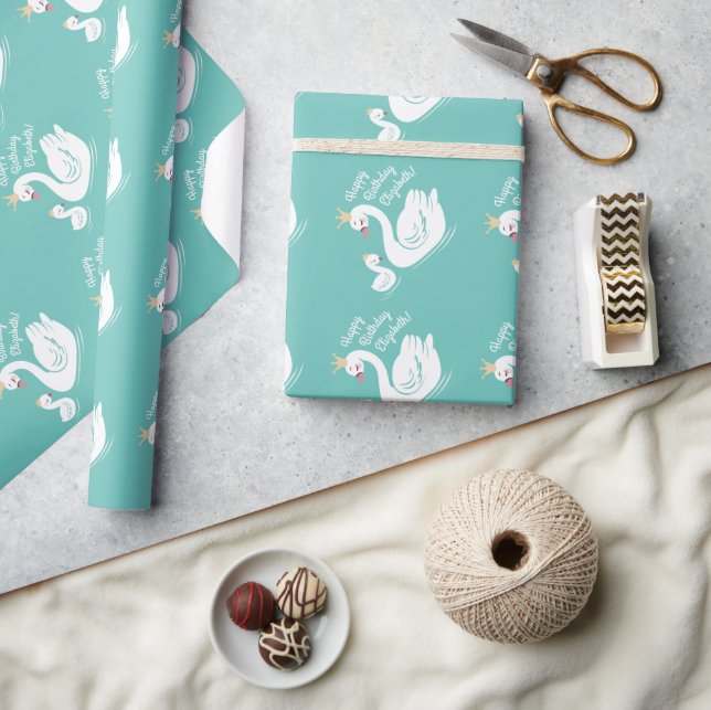 Papier Cadeau Fête d'anniversaire de Swan Turquoise (Artisanat)
