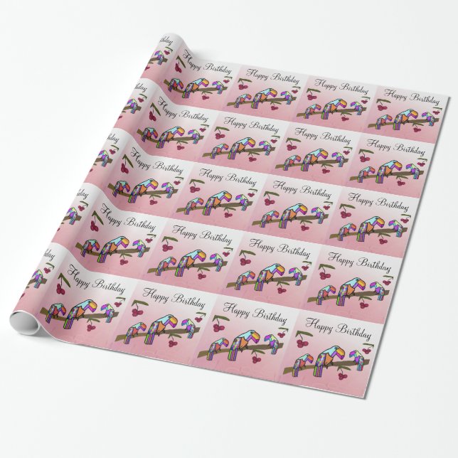 Papier Cadeau Fête d'anniversaire de toucans (Déroulé)