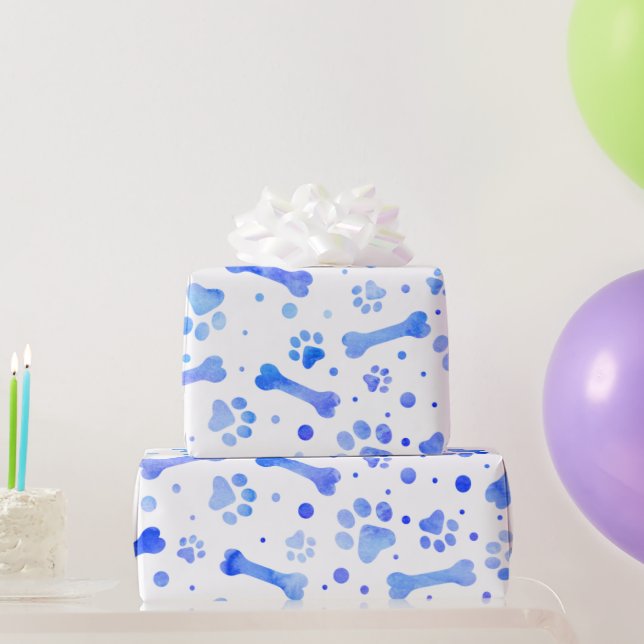 Papier Cadeau Fête d'anniversaire des Empreintes de pattes bleus (Cadeaux de fête)