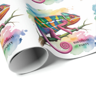 Papier Cadeau Fête d'anniversaire du caméléon aquarelle coloré