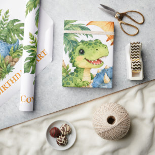 Papier Cadeau Fête d'anniversaire du garçon dinosaure jungle 1èr