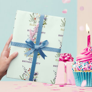 Papier Cadeau Fête d'anniversaire florale aquarelle de fleurs sa