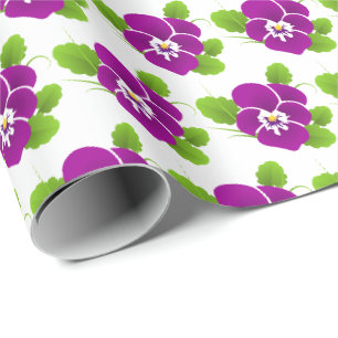 Papier Cadeau Fête d'anniversaire florale Pansy Violet