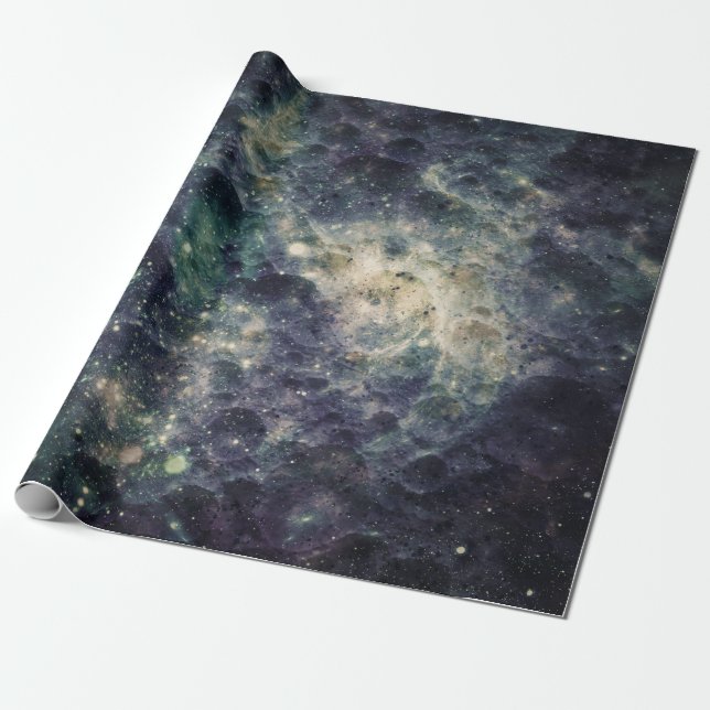 Papier Cadeau Fête d'anniversaire Galaxie Spatiale Sombre (Déroulé)