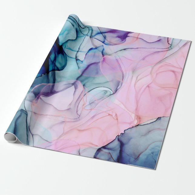 Papier Cadeau Fête d'anniversaire Glamour à l'encre sarcelle et  (Déroulé)
