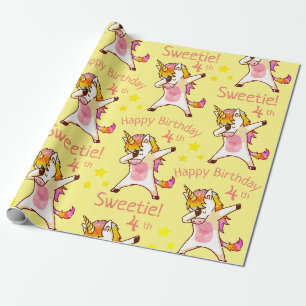 Papier Cadeau Fête d'anniversaire licorne avec nom et âge person