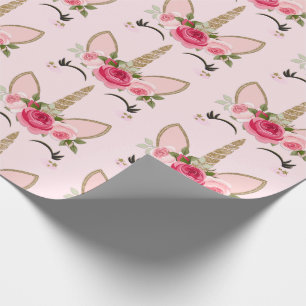 Papier Cadeau Fête d'anniversaire licorne paillettes dorées et f