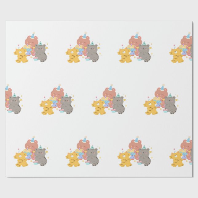 Papier Cadeau Fête d'anniversaire ours en peluche  (Plat)