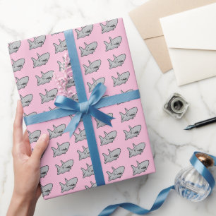 Papier Cadeau Fête d'anniversaire plage piscine rose requin