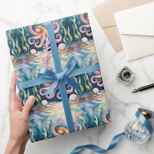 Papier Cadeau Fête d'anniversaire pour enfants Pieuvre à l'aquar