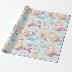 Papier Cadeau Fête d'anniversaire pour filles Baby Shower Sirène