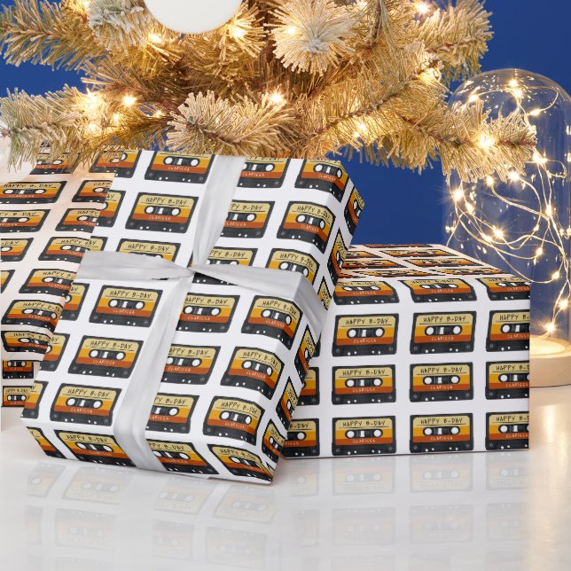 Papier Cadeau Fête d'anniversaire rétro cassette audio (Vacances)