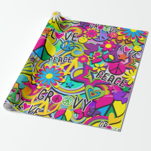 Papier Cadeau Fête d'anniversaire Rétro Groovy FUN 60's Soixante