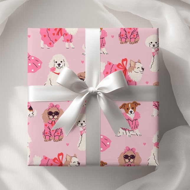 Papier Cadeau Fête d'anniversaire rose pour filles avec chiot  (Créateur téléchargé)