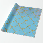 Papier Cadeau Fête d'anniversaire Sirène Pailletée Bleu & Or<br><div class="desc">Papier Cadeau</div>