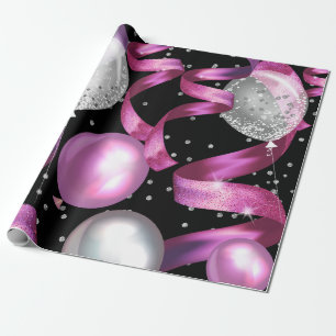 Papier Cadeau Fête d'anniversaire Sweet 16 Paillettes Argent Noi