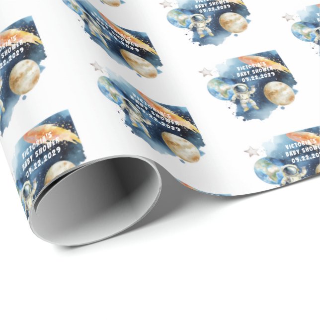 Papier Cadeau Fête de Bébé à Compte à Rebours des Planètes de la (Coin rond)