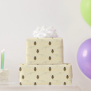 Papier Cadeau Fête de Bébé Abeilles Noir Jaune Or
