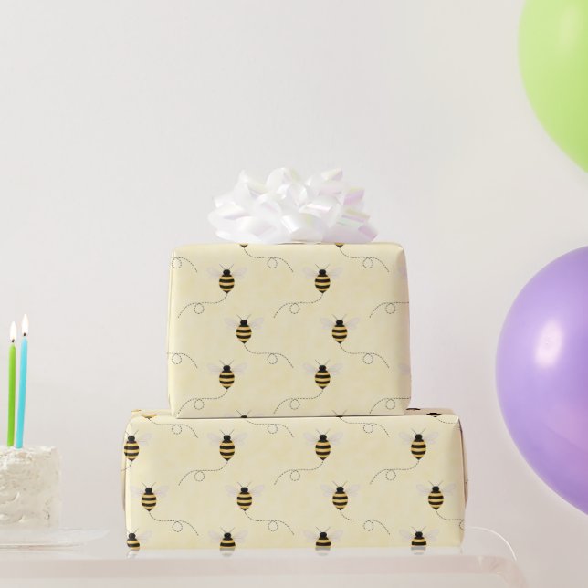 Papier Cadeau Fête de Bébé Abeilles Noir Jaune Or (Cadeaux de fête)