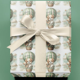 Papier Cadeau Fête de Bébé Chien en Montgolfière "L'Aventure Att