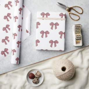 Papier Cadeau Fête de Bébé Fille Mignonne Motif Ruban Rose Rouge