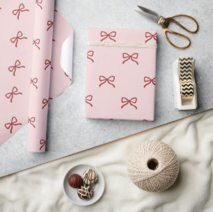 Papier Cadeau Fête de Bébé Fille Mignonne Motif Ruban Rose Rouge